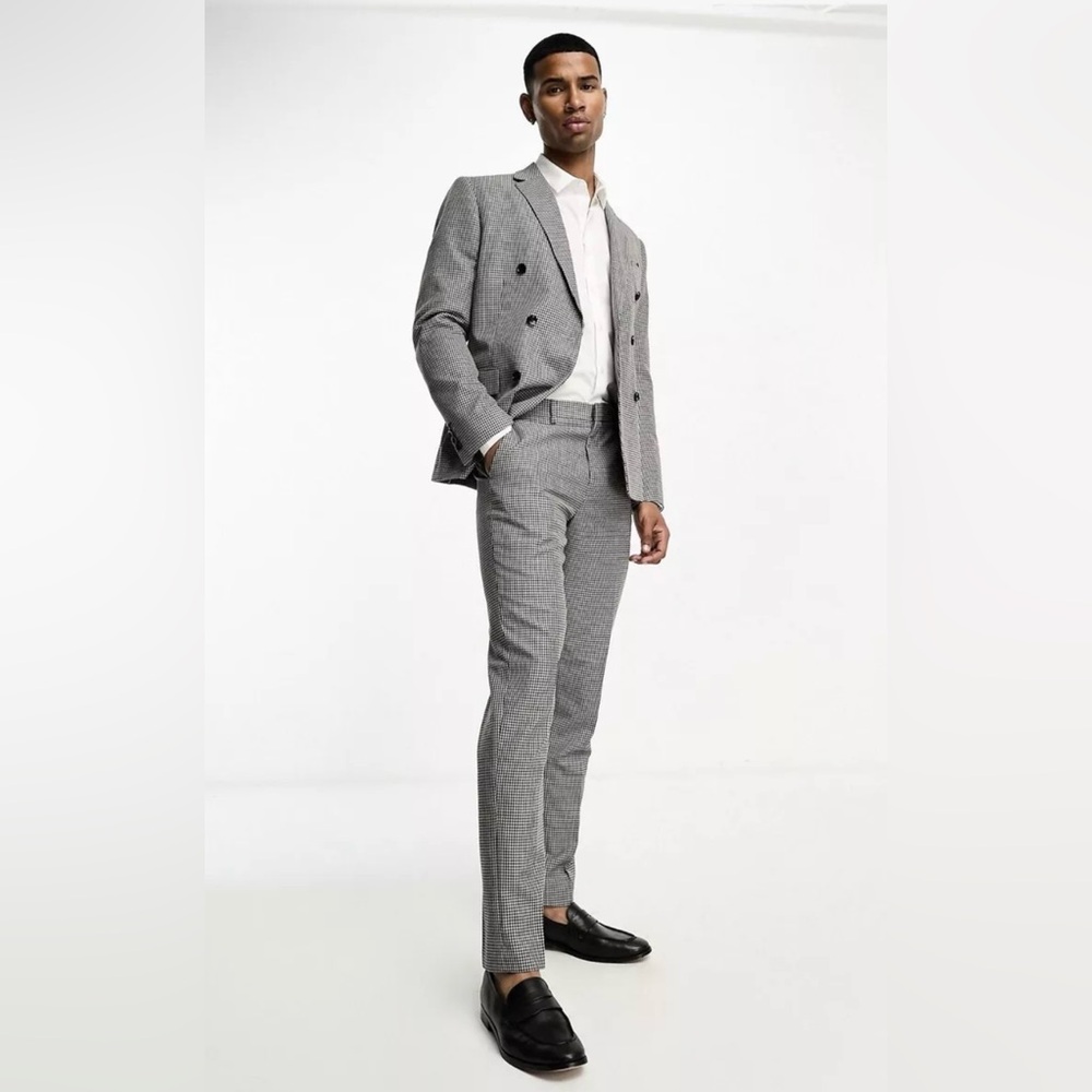 Harry Brown skinny fit suit pants in brown puppy tooth W36 L32